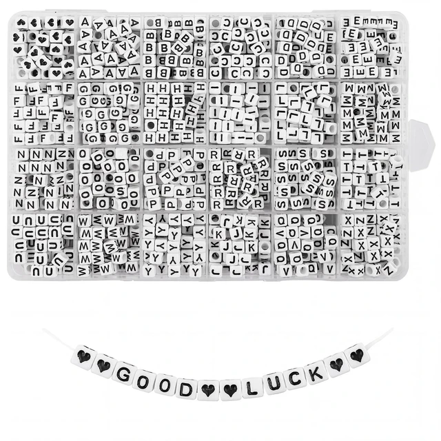 Main image of 1440pcs Acrylic Letter Beads White Cube Sorted Alphabet Bead | Sorted Alphabet Beads a-Z, White Cube Acrylic Beads, Large Hole, Jewelry Making, Bracelets Necklaces Key Chains DIY Crafts