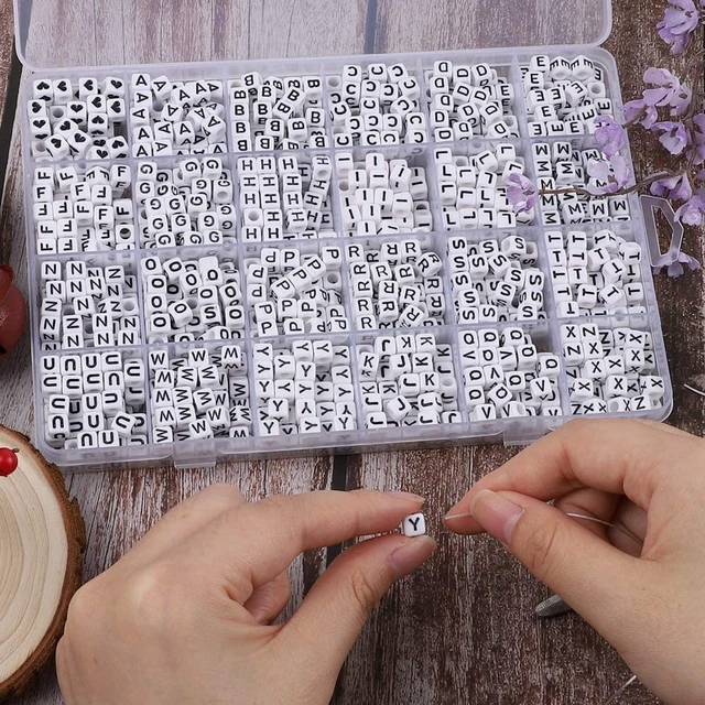 Alt view image 6 of 7 - 1440pcs Acrylic Letter Beads White Cube Sorted Alphabet Bead | Sorted Alphabet Beads a-Z, White Cube Acrylic Beads, Large Hole, Jewelry Making, Bracelets Necklaces Key Chains DIY Crafts