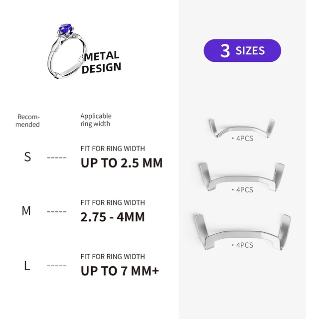 Alt view image 2 of 6 - Filled Metal Ring Guard Set for Loose Rings,12 Pack 3 Sizes for Different Band Widths,Invisible Ring Size Adjuster Tightener Spacer Fitter for Any Ring Size, Silver Color