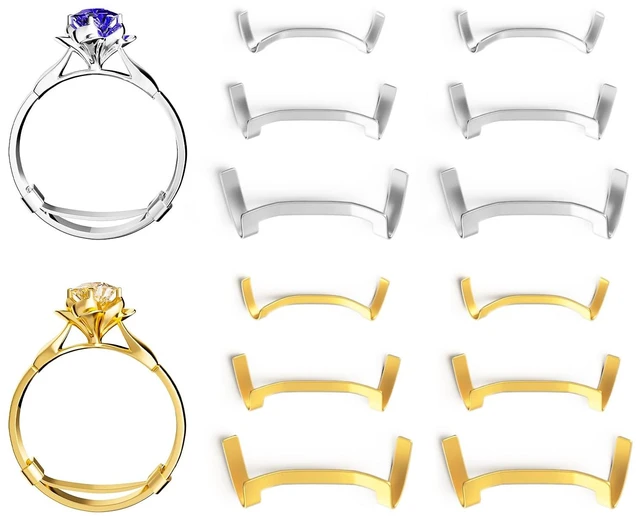 Main image of Filled Metal Ring Guard Set for Loose Rings,12 Pack 3 Sizes for Different Band Widths,Invisible Ring Size Adjuster Tightener Spacer Fitter for Any Ring Size,Golden+Silver Color