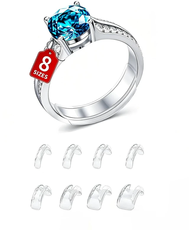 Main image of Ring Sizers for Loose Rings - 8 Pack Invisible Guards Resizer for Men and Women, Use 8 Width Sizes Easy-Clip Ring Adjuster, Spacers & Tighteners, Fit Almost Any Rings, Fits Bands Width to 1-8mm