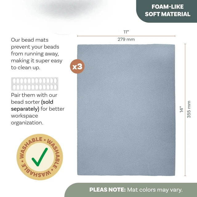 Alt view image 2 of 7 - Beading Mats Set | Double-Sided Stringing Work Mats, 3-Pack, 11" x 14", Washable, Wrinkle-Free, Soft-Touch Flocked Surface
