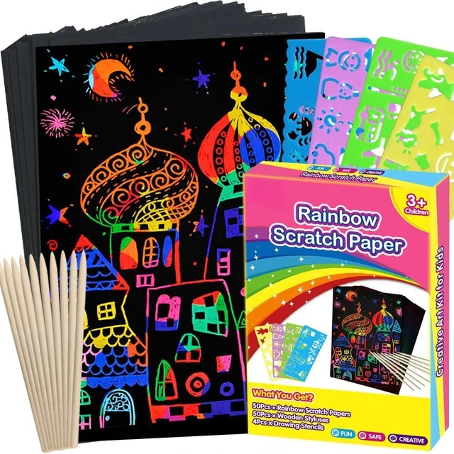 Main image of 100Pcs Rainbow Scratch Paper Art Gifts, Arts and Crafts for Kids Toys | Rainbow Art Scratch for Girls Boys Christmas Birthday Gifts, Bulk Travel Games Activities Toys, Party Favors for Kids