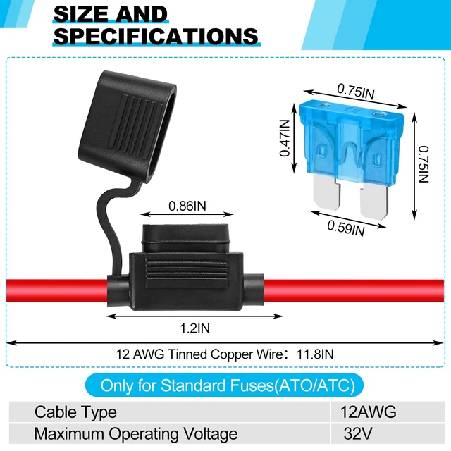 Alt view image 3 of 7 - 4 Pack 12AWG Waterproof Inline Fuse Holder | with 35 PCS Standard Fuses (5 of Each: 5A, 7.5A, 10A, 15A, 20A, 30A, 40A), Upgraded In Line Fuse Holders 12v for Marine Auto