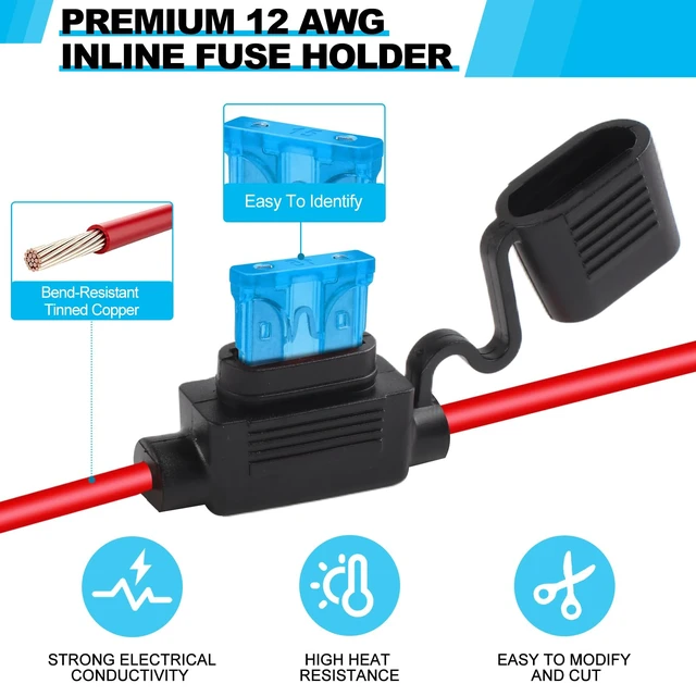 Alt view image 4 of 7 - 4 Pack 12AWG Waterproof Inline Fuse Holder | with 35 PCS Standard Fuses (5 of Each: 5A, 7.5A, 10A, 15A, 20A, 30A, 40A), Upgraded In Line Fuse Holders 12v for Marine Auto