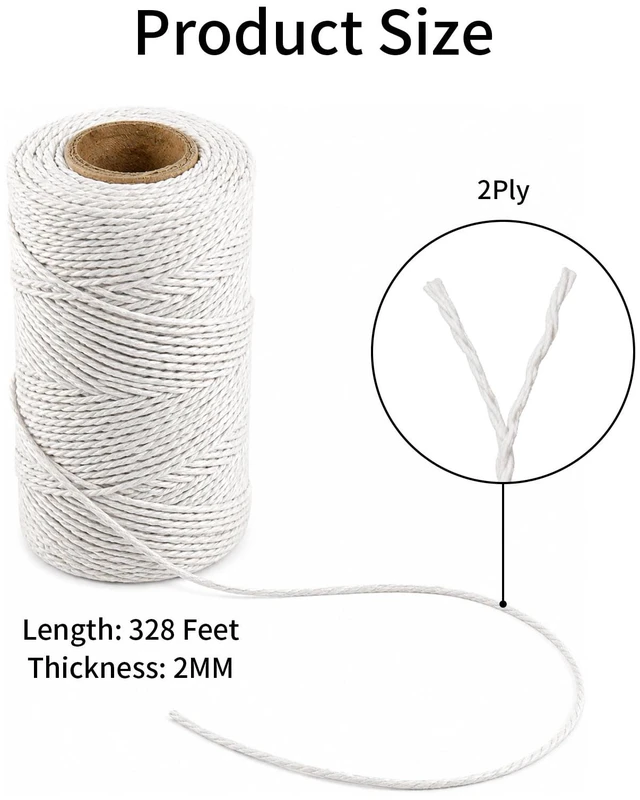 Alt view image 4 of 7 - 2PCS 328Ft 2MM Natural Cotton Twine String for Kitchen & Crafts | 656 FT, White Safe Butchers & Bakers Cooking Twine, For Meat Turkey Sausage, Ideal for Crafts Gift Wrapping Gardening Decor
