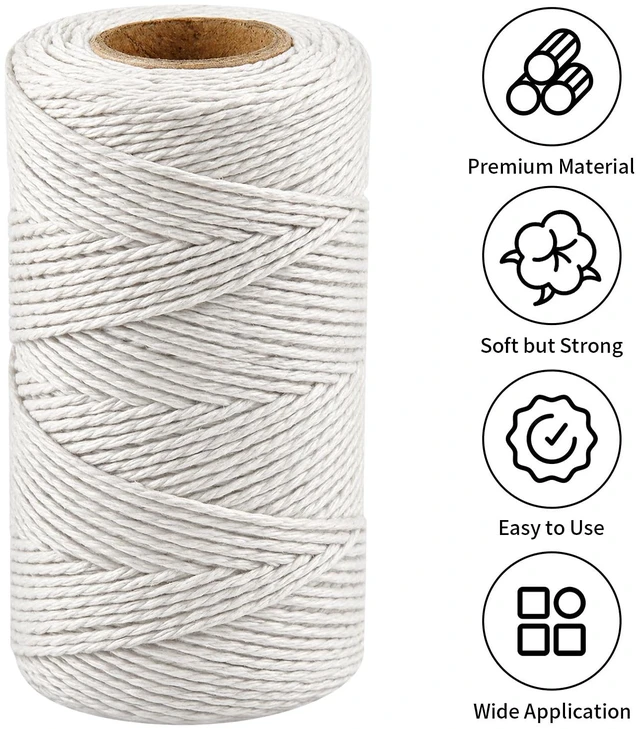 Alt view image 2 of 7 - 2PCS 328Ft 2MM Natural Cotton Twine String for Kitchen & Crafts | 656 FT, White Safe Butchers & Bakers Cooking Twine, For Meat Turkey Sausage, Ideal for Crafts Gift Wrapping Gardening Decor