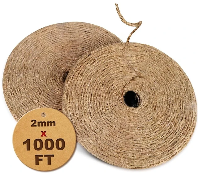 Main image of 1000FT Natural Jute Twine String Bulk Hemp Rope Cord for Crafts Gardening Gift Wrapping Wedding Décor Packing Material Burlap Ribbon Christmas Knitting Macrame Decoration (Brown 2mm* 1000ft)