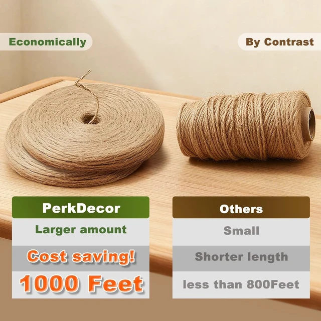 Alt view image 2 of 7 - 1000FT Natural Jute Twine String Bulk Hemp Rope Cord for Crafts Gardening Gift Wrapping Wedding Décor Packing Material Burlap Ribbon Christmas Knitting Macrame Decoration (Brown 2mm* 1000ft)