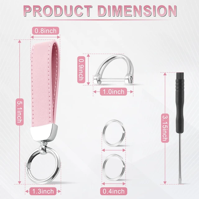 Alt view image 2 of 6 - Leather Keychain, Car Key Chain with Anti-Lost D-Ring and 2 Key Ring, Keychain Wristlet, Car Accessories, Universal Keychain for Men and Women (Pink)