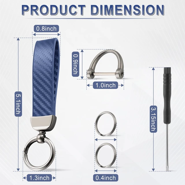 Alt view image 2 of 6 - Leather Keychain, Carbon Fiber Car Key Chain with Anti-Lost D-Ring and 2 Key Ring, Keychain Wristlet, Car Accessories, Universal Keychain for Men and Women (Blue)