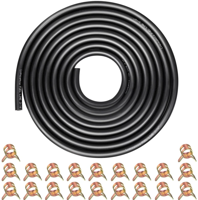 Main image of 10ft 3/16" ID Fuel Line Hose with 20pcs 5/16" Clamps - Fits Kawasaki, Kohler, Briggs & Stratton Small Gas/Diesel Engines, Generators, Powersports - Durable Flexible Rubber Hose Kit