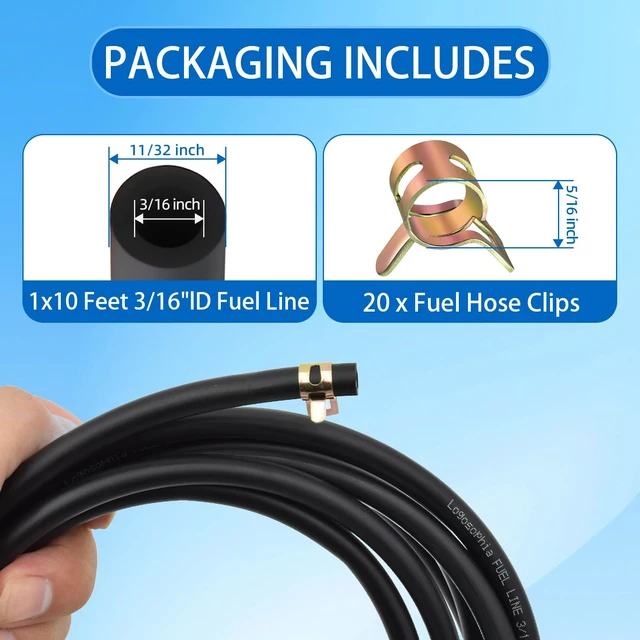 Alt view image 2 of 7 - 10ft 3/16" ID Fuel Line Hose with 20pcs 5/16" Clamps - Fits Kawasaki, Kohler, Briggs & Stratton Small Gas/Diesel Engines, Generators, Powersports - Durable Flexible Rubber Hose Kit
