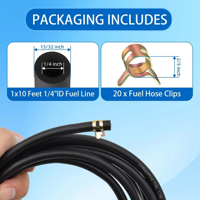 Alt view image 2 of 7 - 10ft 1/4" ID Fuel Line Hose with 20pcs 2/5" Clamps - Fits Kawasaki, Kohler, Briggs & Stratton Small Gas/Diesel Engines, Generators, Powersports - Durable Flexible Rubber Hose Kit