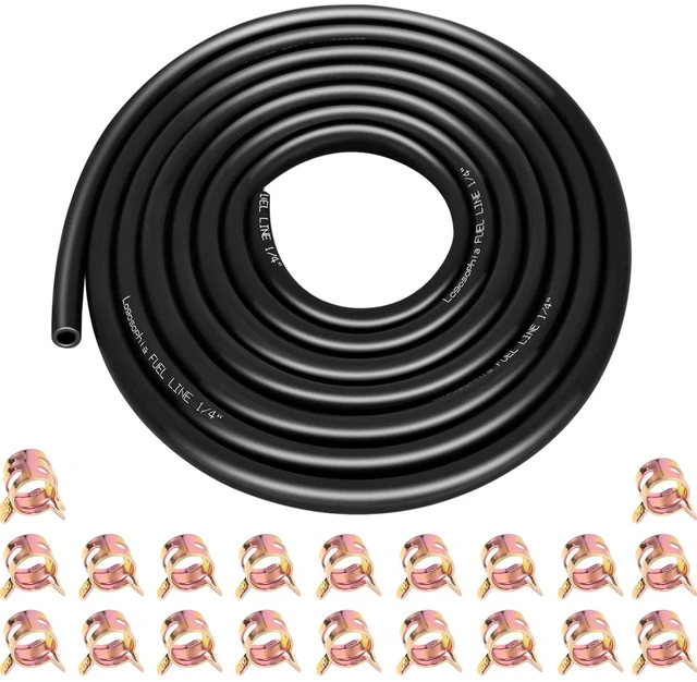 Main image of 10ft 1/4" ID Fuel Line Hose with 20pcs 2/5" Clamps - Fits Kawasaki, Kohler, Briggs & Stratton Small Gas/Diesel Engines, Generators, Powersports - Durable Flexible Rubber Hose Kit