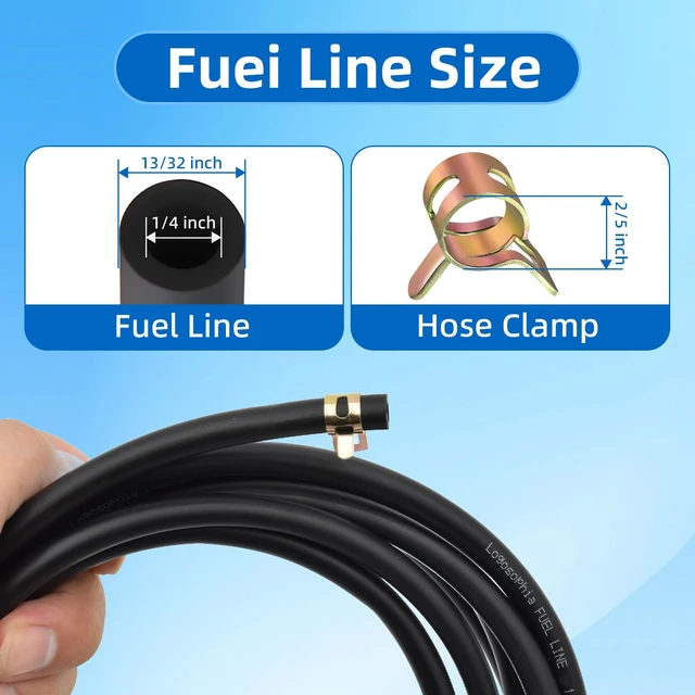 Alt view image 4 of 7 - 10ft 1/4" ID Fuel Line Hose with 20pcs 2/5" Clamps - Fits Kawasaki, Kohler, Briggs & Stratton Small Gas/Diesel Engines, Generators, Powersports - Durable Flexible Rubber Hose Kit