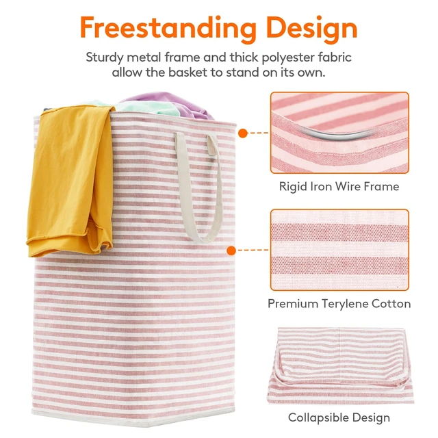 Alt view image 2 of 7 - 80L Large Laundry Baskets, Laundry Hampers Bags, 2 Pack, Pink&Blue | Freestanding, Waterproof, Collapsible Clothes Hamper with Reinforced Handles for Dorm, Laundry Room, Bedroom, Bathroom