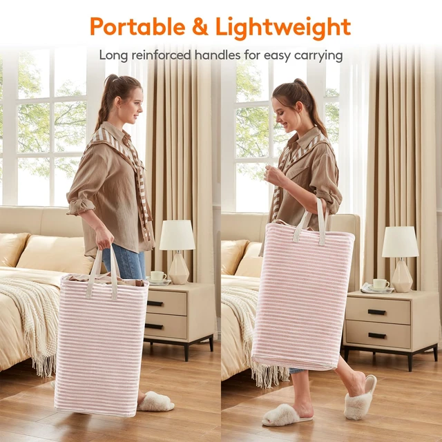 Alt view image 5 of 7 - 80L Large Laundry Baskets, Laundry Hampers Bags, 2 Pack, Pink | Freestanding, Waterproof, Collapsible Clothes Hamper with Reinforced Handles for Dorm, Laundry Room, Bedroom, Bathroom