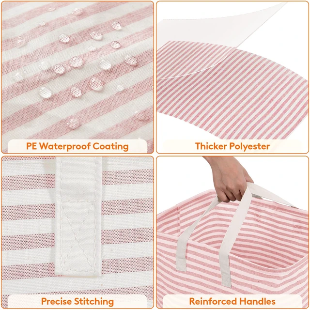 Alt view image 6 of 7 - 80L Large Laundry Baskets, Laundry Hampers Bags, 2 Pack, Pink | Freestanding, Waterproof, Collapsible Clothes Hamper with Reinforced Handles for Dorm, Laundry Room, Bedroom, Bathroom