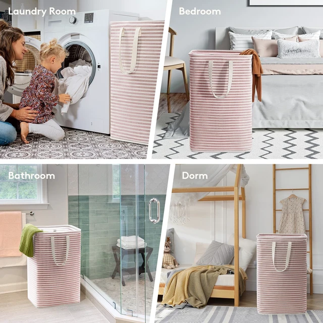 Alt view image 7 of 7 - 80L Large Laundry Baskets, Laundry Hampers Bags, 2 Pack, Pink | Freestanding, Waterproof, Collapsible Clothes Hamper with Reinforced Handles for Dorm, Laundry Room, Bedroom, Bathroom