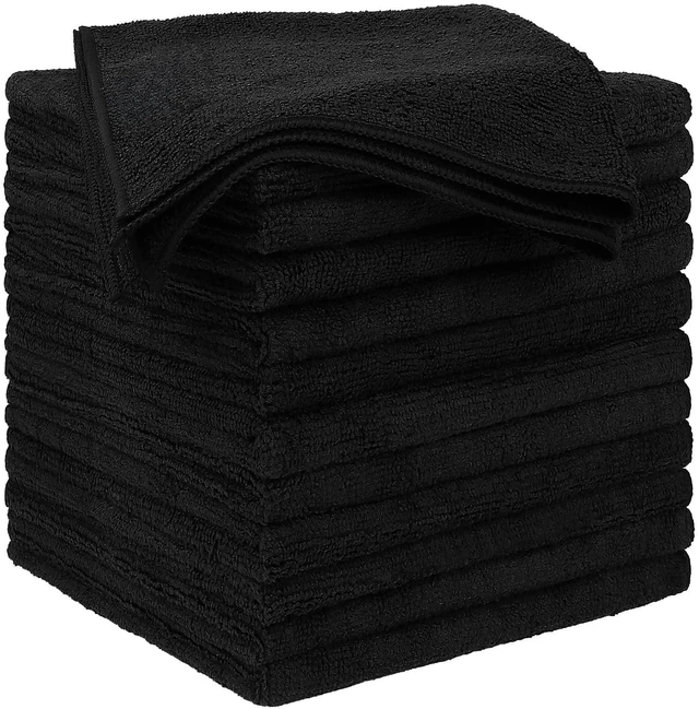 Main image of Black Microfiber Cleaning Cloth 12 Pack, 12.5 x 12.5 inch Microfiber Towels for Cars, Ultra Absorbent Car Washing Cloth, Lint Free Streak Free Cleaning Rags for Car, Kitchen, and Window