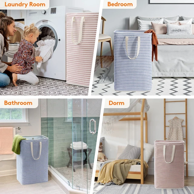 Alt view image 7 of 7 - 80L Large Laundry Baskets, Laundry Hampers Bags, 2 Pack, Pink&Blue | Freestanding, Waterproof, Collapsible Clothes Hamper with Reinforced Handles for Dorm, Laundry Room, Bedroom, Bathroom
