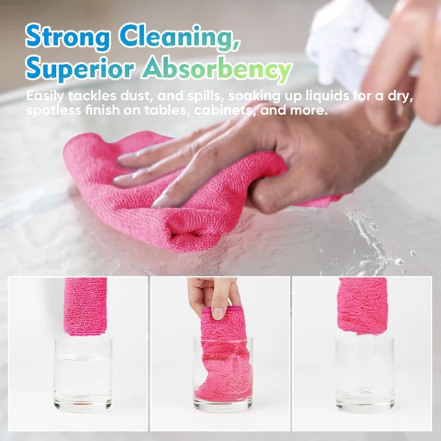 Alt view image 5 of 7 - Pink Microfiber Cleaning Cloth 12 Pack, 12.5 x 12.5 inch Microfiber Towels for Cars, Ultra Absorbent Car Washing Cloth, Lint Free Streak Free Cleaning Rags for Car, Kitchen, and Window
