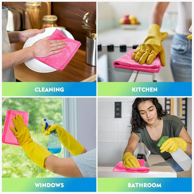 Alt view image 6 of 7 - Pink Microfiber Cleaning Cloth 12 Pack, 12.5 x 12.5 inch Microfiber Towels for Cars, Ultra Absorbent Car Washing Cloth, Lint Free Streak Free Cleaning Rags for Car, Kitchen, and Window