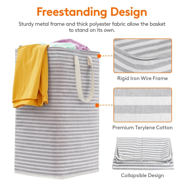 Alt view image 2 of 7 - 80L Large Laundry Baskets, Laundry Hampers Bags, 2 Pack, Grey&Pink | Freestanding, Waterproof, Collapsible Clothes Hamper with Reinforced Handles for Dorm, Laundry Room, Bedroom, Bathroom