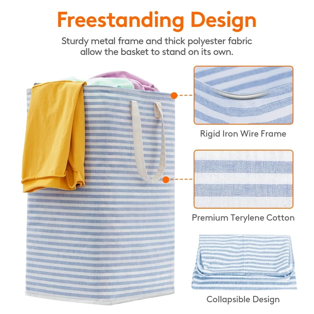 Alt view image 2 of 7 - 80L Large Laundry Baskets, Laundry Hampers Bags, 2 Pack, Blue | Freestanding, Waterproof, Collapsible Clothes Hamper with Reinforced Handles for Dorm, Laundry Room, Bedroom, Bathroom