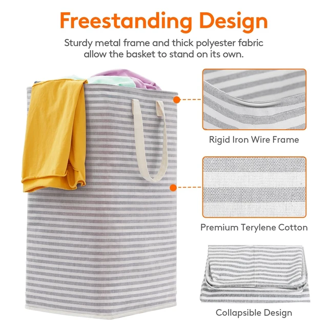 Alt view image 2 of 7 - 80L Large Laundry Baskets, Laundry Hampers Bags, 2 Pack, Grey&Blue | Freestanding, Waterproof, Collapsible Clothes Hamper with Reinforced Handles for Dorm, Laundry Room, Bedroom, Bathroom