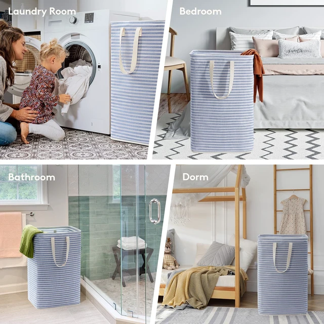 Alt view image 7 of 7 - 80L Large Laundry Baskets, Laundry Hampers Bags, 2 Pack, Blue | Freestanding, Waterproof, Collapsible Clothes Hamper with Reinforced Handles for Dorm, Laundry Room, Bedroom, Bathroom