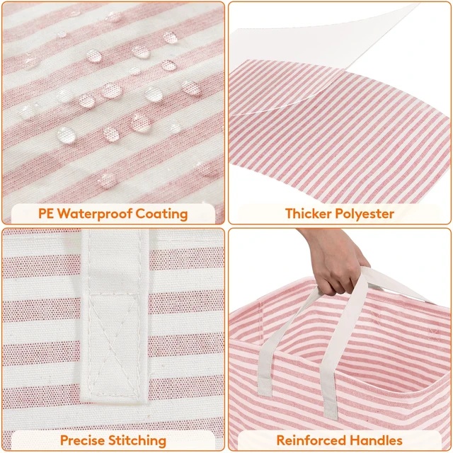 Alt view image 6 of 7 - 80L Large Laundry Baskets, Laundry Hampers Bags, 2 Pack, Grey&Pink | Freestanding, Waterproof, Collapsible Clothes Hamper with Reinforced Handles for Dorm, Laundry Room, Bedroom, Bathroom