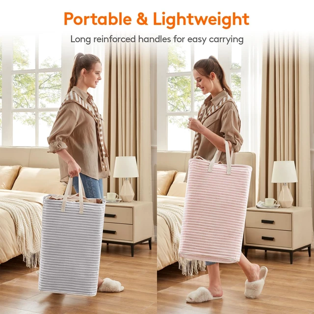 Alt view image 5 of 7 - 80L Large Laundry Baskets, Laundry Hampers Bags, 2 Pack, Grey&Pink | Freestanding, Waterproof, Collapsible Clothes Hamper with Reinforced Handles for Dorm, Laundry Room, Bedroom, Bathroom