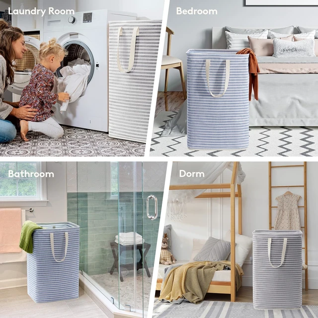 Alt view image 7 of 7 - 80L Large Laundry Baskets, Laundry Hampers Bags, 2 Pack, Grey&Blue | Freestanding, Waterproof, Collapsible Clothes Hamper with Reinforced Handles for Dorm, Laundry Room, Bedroom, Bathroom