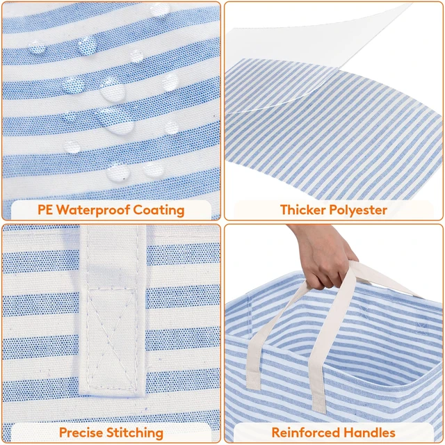 Alt view image 6 of 7 - 80L Large Laundry Baskets, Laundry Hampers Bags, 2 Pack, Blue | Freestanding, Waterproof, Collapsible Clothes Hamper with Reinforced Handles for Dorm, Laundry Room, Bedroom, Bathroom