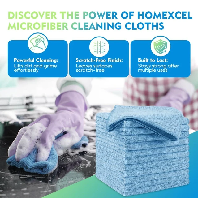 Alt view image 2 of 7 - Blue Microfiber Cleaning Cloth 12 Pack, 12.5 x 12.5 inch Microfiber Towels for Cars, Ultra Absorbent Car Washing Cloth, Lint Free Streak Free Cleaning Rags for Car, Kitchen, and Window