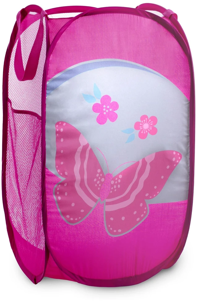Main image of Collapsible Mesh Pop Up Hamper (Butterfly) | Wide Opening, Side Pocket, Breathable, Sturdy, Foldable, Space-Saving for Clothes Storage