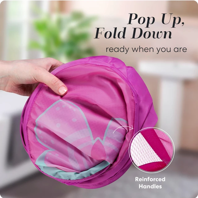 Alt view image 3 of 7 - Collapsible Mesh Pop Up Hamper (Butterfly) | Wide Opening, Side Pocket, Breathable, Sturdy, Foldable, Space-Saving for Clothes Storage