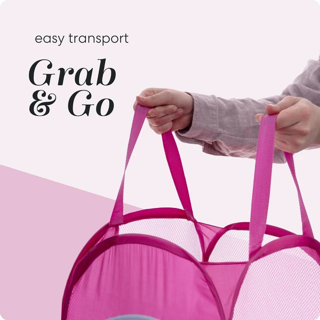 Alt view image 7 of 7 - Collapsible Mesh Pop Up Hamper (Butterfly) | Wide Opening, Side Pocket, Breathable, Sturdy, Foldable, Space-Saving for Clothes Storage