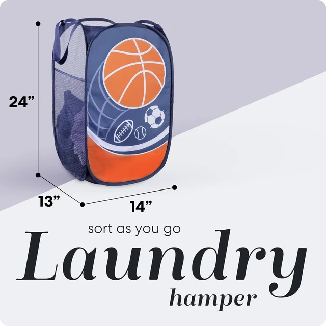 Alt view image 2 of 7 - Collapsible Mesh Pop Up Laundry Hamper 24 Inch | Wide Opening, Side Pocket, Breathable, Sturdy, Foldable, Space-Saving for Clothes Storage