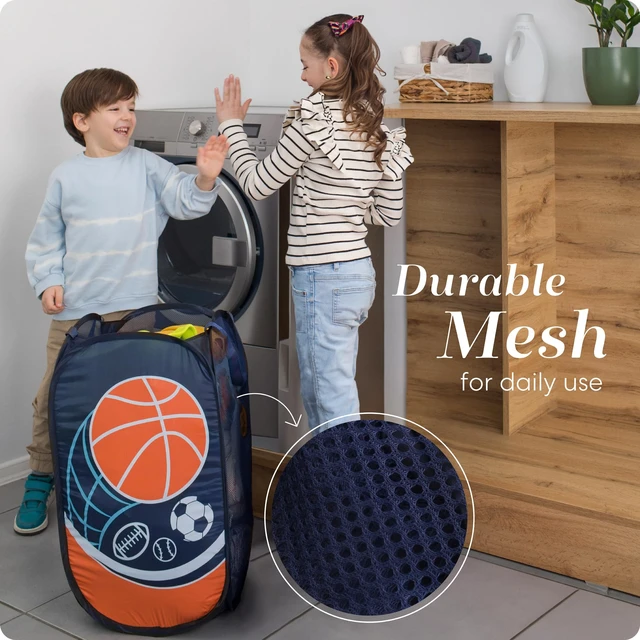 Alt view image 5 of 7 - Collapsible Mesh Pop Up Laundry Hamper 24 Inch | Wide Opening, Side Pocket, Breathable, Sturdy, Foldable, Space-Saving for Clothes Storage