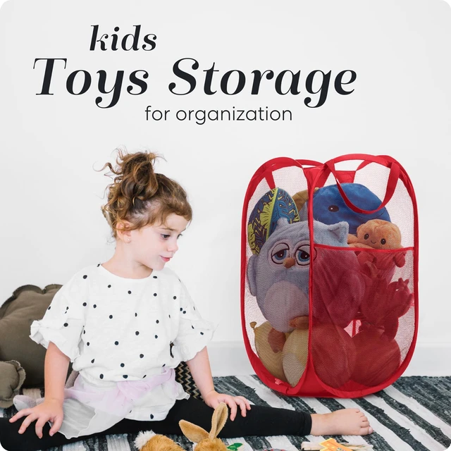 Alt view image 6 of 7 - Collapsible Mesh Pop Up Laundry Hamper 14 x 13 x 24 in, Red | Wide Opening, Side Pocket, Breathable, Sturdy, Foldable, Space-Saving for Clothes Storage