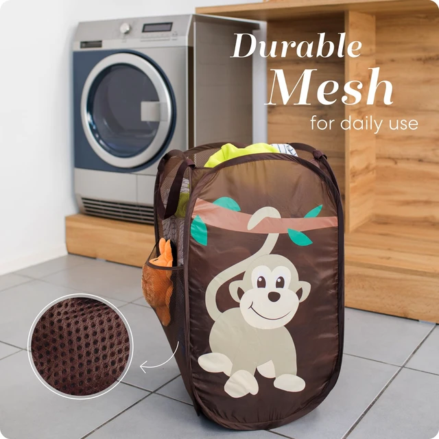 Alt view image 5 of 7 - Collapsible Mesh Pop Up Laundry Hamper 14 x 13 x 24 in | Wide Opening, Side Pocket, Breathable, Sturdy, Foldable, Space-Saving for Clothes Storage