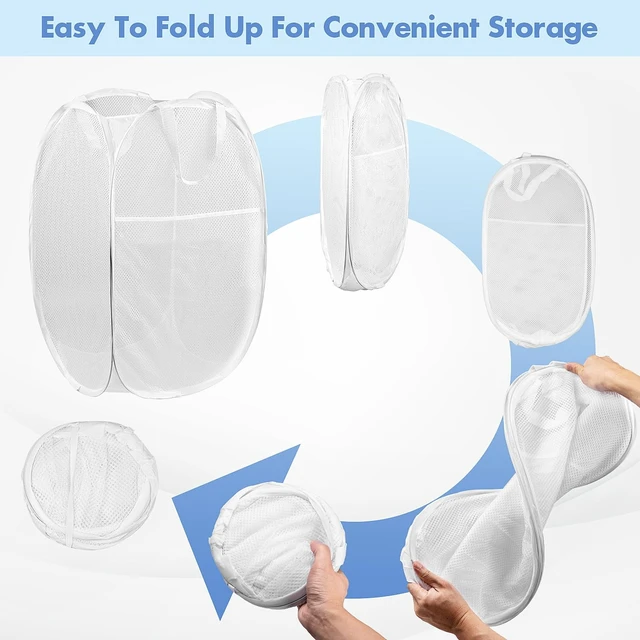 Alt view image 5 of 7 - Laundry Hamper, 70 L Collapsible Mesh Basket with Side Pocket, White | Reinforced handles, breathable fabric, foldable, portable for dorm college travel camping cruise, dirty clothes, toys storage
