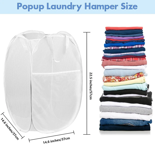 Alt view image 2 of 7 - Laundry Hamper, 70 L Collapsible Mesh Basket with Side Pocket, White | Reinforced handles, breathable fabric, foldable, portable for dorm college travel camping cruise, dirty clothes, toys storage