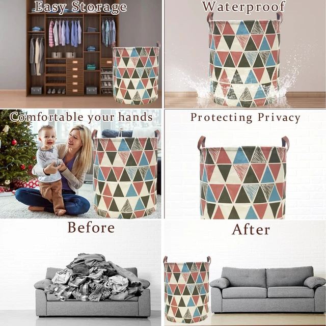 Alt view image 3 of 7 - Waterproof Laundry Hamper Collapsible Laundry Basket Leather Handle Laundry Bag Large Clothes Storage Toy Organization for Bathroom Bedroom Laundryroom College Dorms