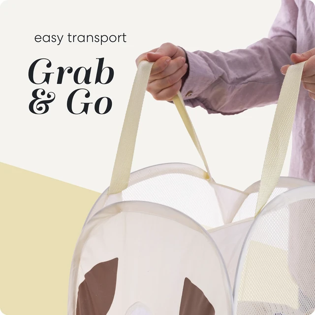Alt view image 7 of 7 - Pop Up Laundry Hamper, Cute Puppy 71L Collapsible Mesh Basket with Handles | Breathable Foldable Clothes Basket, Reinforced Handles, Side Pocket - for Dorm, Travel, Kids Room, Bedroom - Handy Laundry
