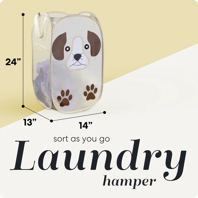 Alt view image 2 of 7 - Pop Up Laundry Hamper, Cute Puppy 71L Collapsible Mesh Basket with Handles | Breathable Foldable Clothes Basket, Reinforced Handles, Side Pocket - for Dorm, Travel, Kids Room, Bedroom - Handy Laundry