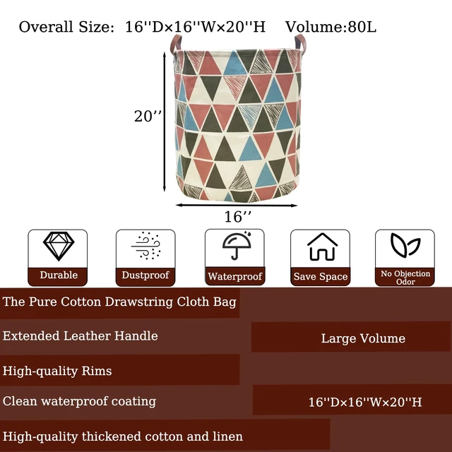 Alt view image 2 of 7 - Waterproof Laundry Hamper Collapsible Laundry Basket Leather Handle Laundry Bag Large Clothes Storage Toy Organization for Bathroom Bedroom Laundryroom College Dorms